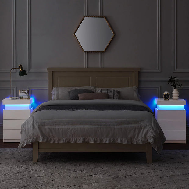 LED Nightstand with 3 Drawers , White Nightstand Bedside Bed