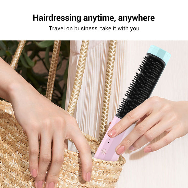 Straightening Comb Rechargeable Hair Wireless Straightener Curler Curling Straighten Dual-purpose Travel Portable USB Charging - Modiniva LLC