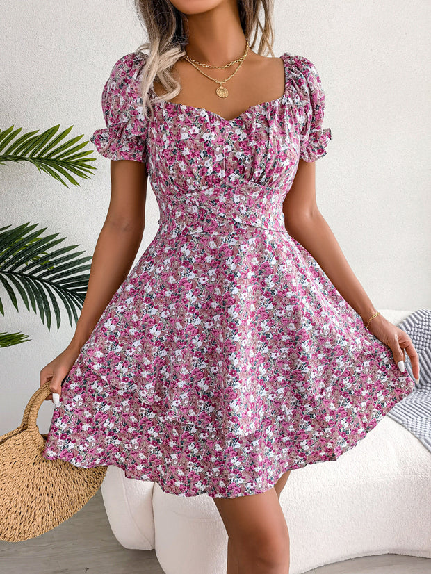 Floral High-Waist Swing Dress - Modiniva LLC