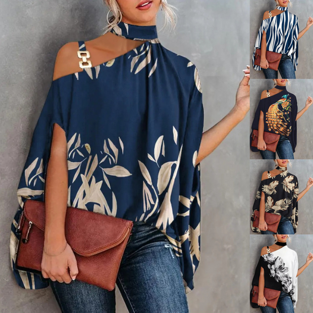 Cool & Comfy: Printed Halter Neck Batwing Top Women's Clothing