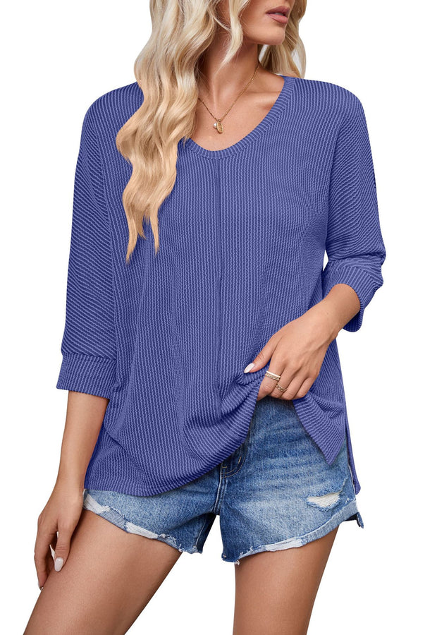 WaveStripe Batwing Blouse blue Women's Clothing