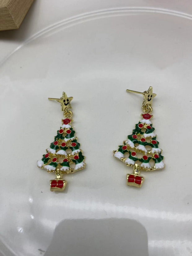 S925 Silver Needle Christmas earrings collection asymmetrical earrings sweet and lovely girl