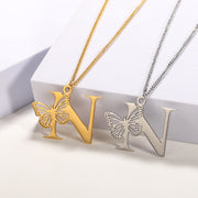 Butterfly Initial Pendant Necklace N Jewelry & Watches