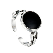 S925 Silver Black Dot Distressed Chain Ring