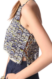 Blue Printed Crop Top + Women's Fashion - Women's Clothing - Blouses & Shirts + Modiniva LLC