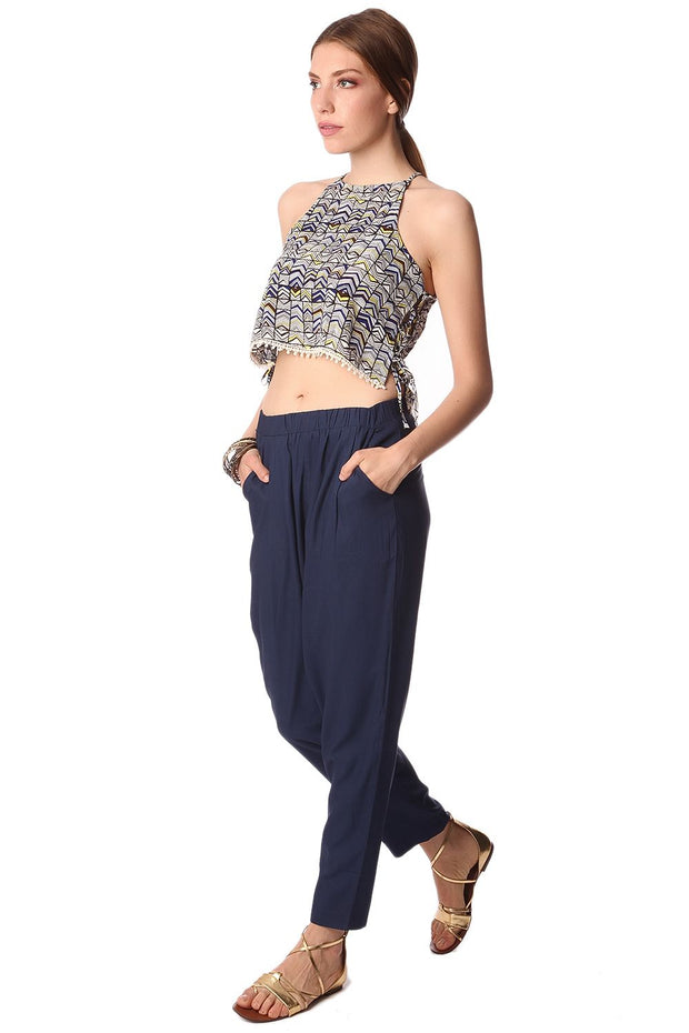 Blue Printed Crop Top + Women's Fashion - Women's Clothing - Blouses & Shirts + Modiniva LLC