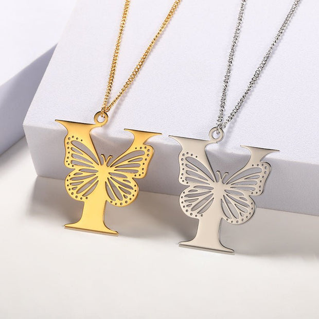 Butterfly Initial Pendant Necklace + Jewelry & Watches + Modiniva LLC