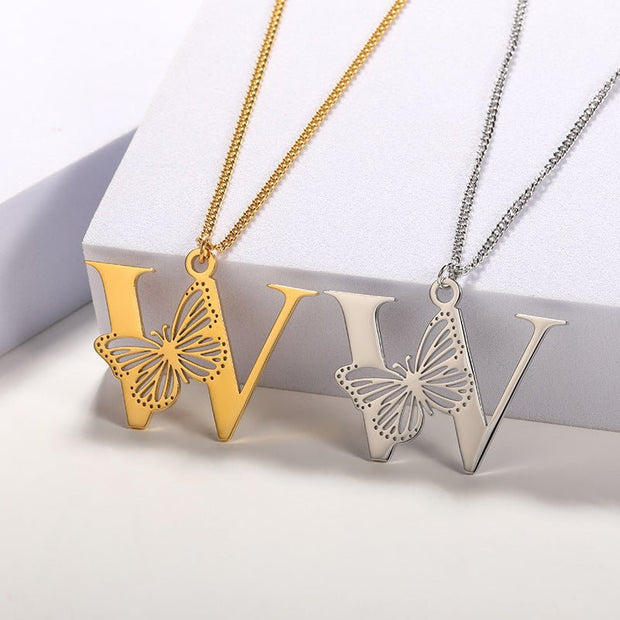 Butterfly Initial Pendant Necklace + Jewelry & Watches + Modiniva LLC