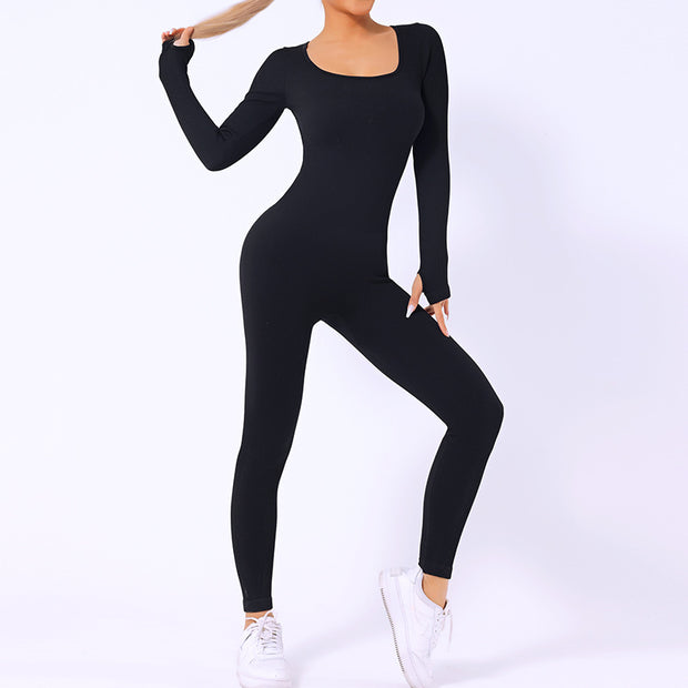 European and American new all-in-one long-sleeved quick-drying sports seamless yoga jumpsuit tight fitness one-piece yoga suit for women