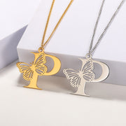 Butterfly Initial Pendant Necklace P Jewelry & Watches