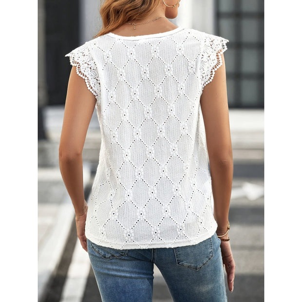 Sleeveless Lace Collar Top with Lace Short Sleeves Home, Pets, Appliance