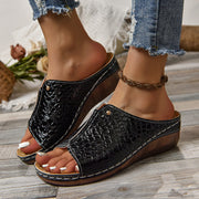 Fashion Crocodile-pattern Wedges Sandals Summer Outdoor Thick-soled Slippers Fish Mouth Shoes For Women Black Bags & Shoes