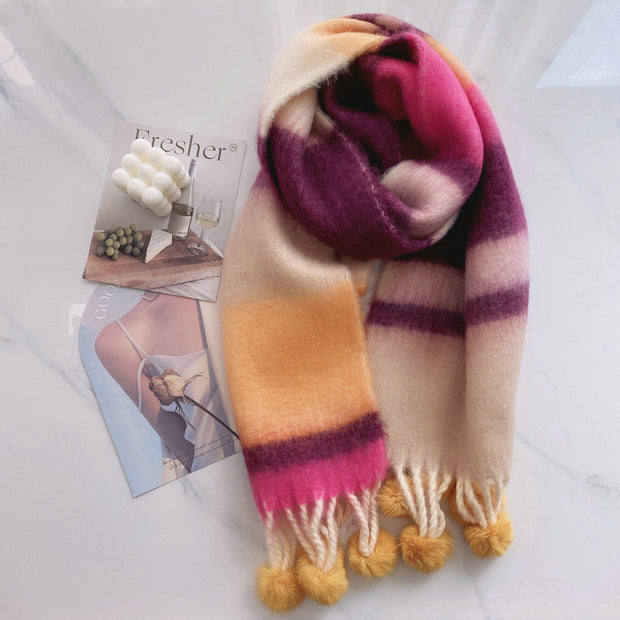 Rainbow Dopamine Mohair Tassel Scarf