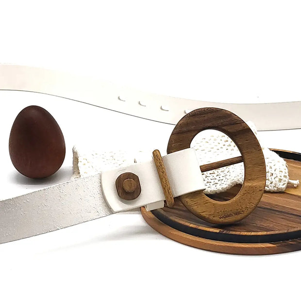 Luxury Women's Leather Wood Belt - Modiniva LLC