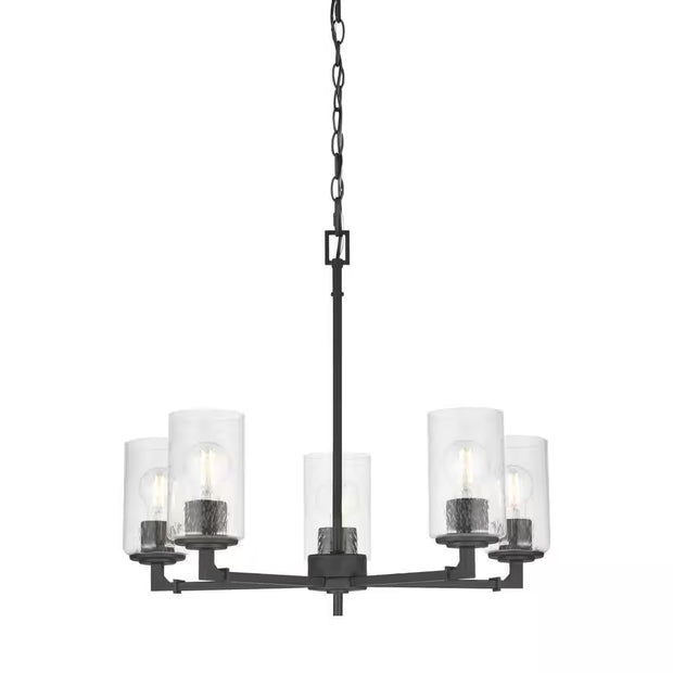 Helen wood Chandelier: Matte Black with Clear Seeded