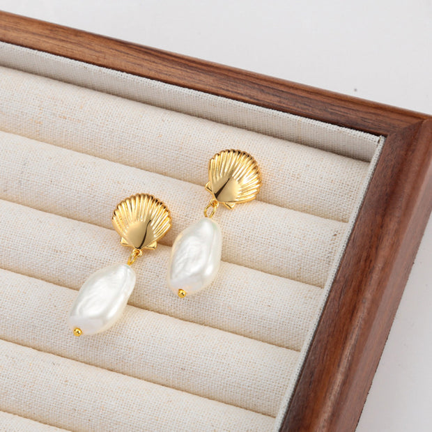 Shell Accent Baroque Pearl 18K Metallic Earrings Jewelry & Watches