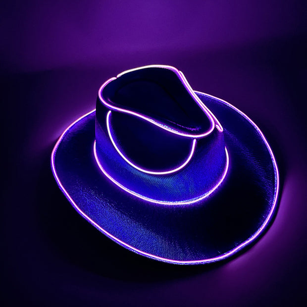 Halloween LED Glow Cowboy Hat Adult wireless version - purple One Size Others