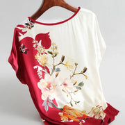 Luxurious Comfort The Floral Dream Silk Satin Batwing Blouse - Modiniva LLC