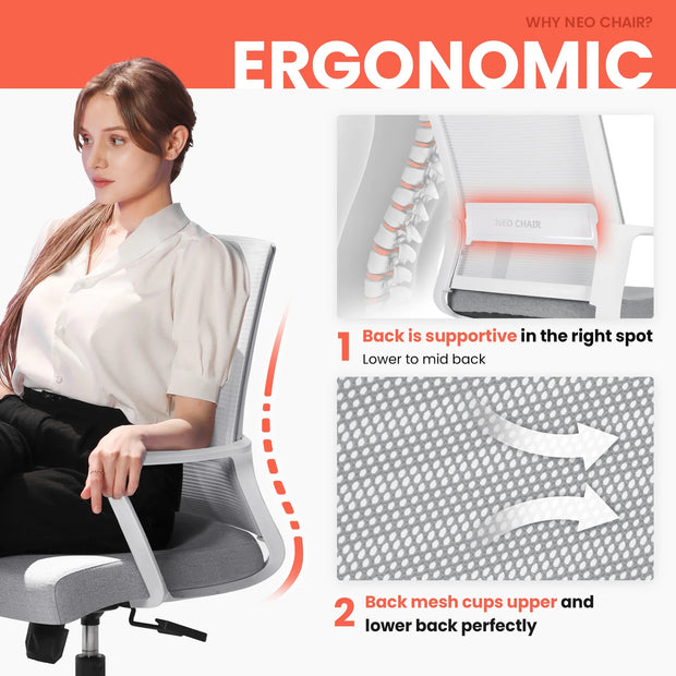 MB-7 Ergonomic Mid Back Adjustable Mesh Home Office Computer Desk Chair, Gray