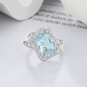 S925 Sterling Silver Tinfoil Texture Ice Blue Open Ring