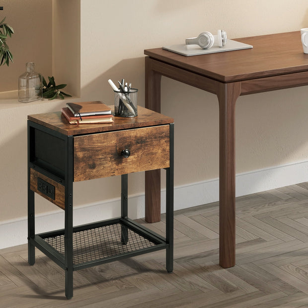 Nightstand with Drawer, End Side Table with Charging Station for Bedroom,2 Pack - Modiniva LLC