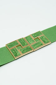 Green Elastic Belt With Squared Marbled Buckles