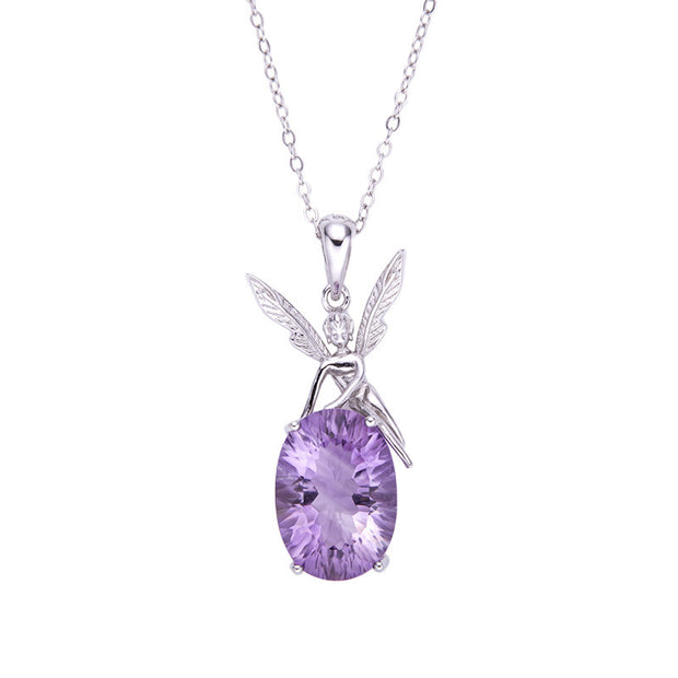 S925 Silver Inlaid Natural Amethyst Necklace