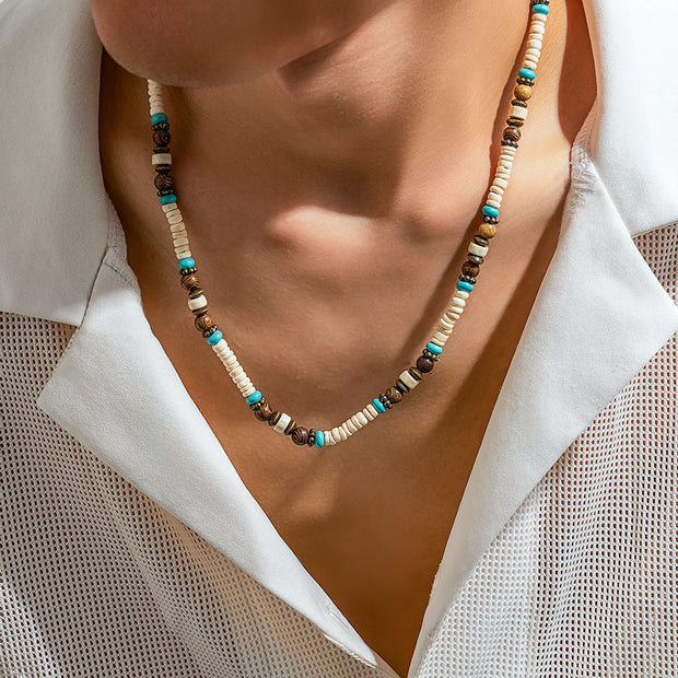 Bohemian Style Turquoise Wooden Bead Necklace