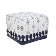 Nordic Navy Blue/Ivory Ornamental Pouf Ottoman