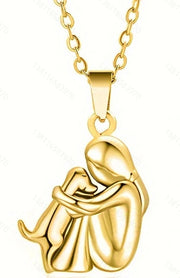 Cute Girl and Puppy Pendant Necklace Golden necklace Jewelry & Watches