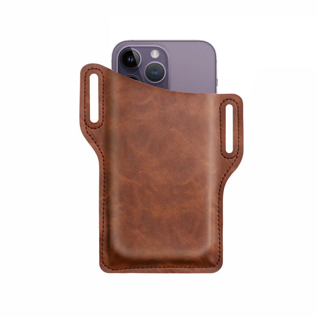 Stylish and Practical Leather Cell Phone Belt Holster Brown