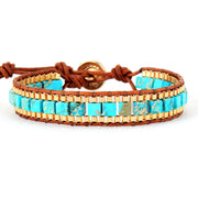 Fashion Imperial Stone Hand-woven Leather Bracelet Blue 1pcs test