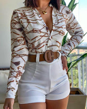 Standout Digital Print Long Sleeve Shirt White suit Women's Clothing