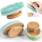 New silicone bath brush massage bath soft hand-held long-tooth cleaning scrub brush bamboo handle bath brush Home, Pets, Appliance