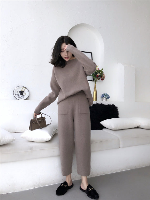 Thin Casual Knit Pants Suit