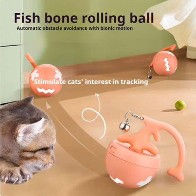 Pet Cat Toy Fish Bone Rolling Ball USB Electric Cat Teasing Ball For Fun And Relaxation, Cat Teasing Stick Can Replace Feathers - Modiniva LLC