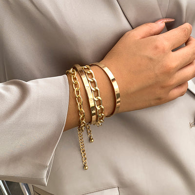 Simple And Smooth C-shaped Hollow Chain Bracelet Set - Modiniva LLC