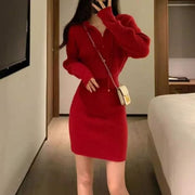 Red Hooded Knitted Dress