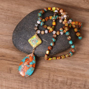 Women's Colorful Stone Bead Water Drop Necklace