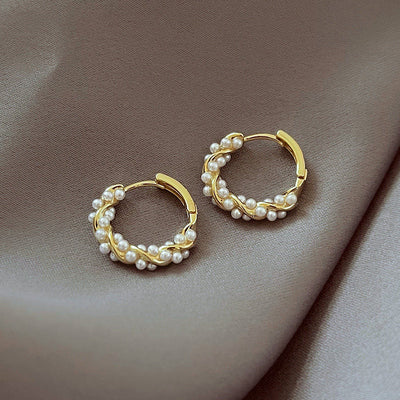 Elegant Golden Hoop Pearl Earrings for Women - Modiniva LLC