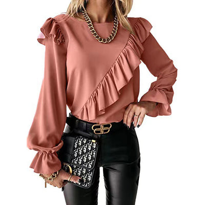 Sophisticated Staple: Round Neck Power Blouse Women's Clothing