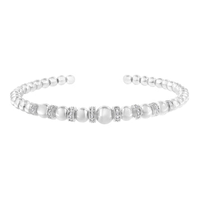 Elegance Diamond Bead Cuff Bracelet in Sterling Silver - Modiniva LLC