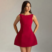 Sexy Slim-fitting Backless Dress Summer Sleeveless Short Dresses Red Women clothing