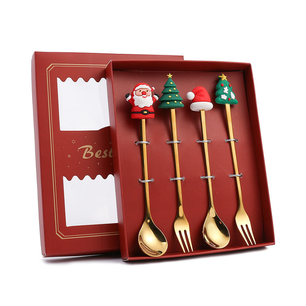 Stainless Steel Christmas Spoon & Fork Set Red Box Home, Pets, Appliance