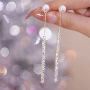 Fine Zirconia Tassel Pearl Stud Earring - Modiniva LLC