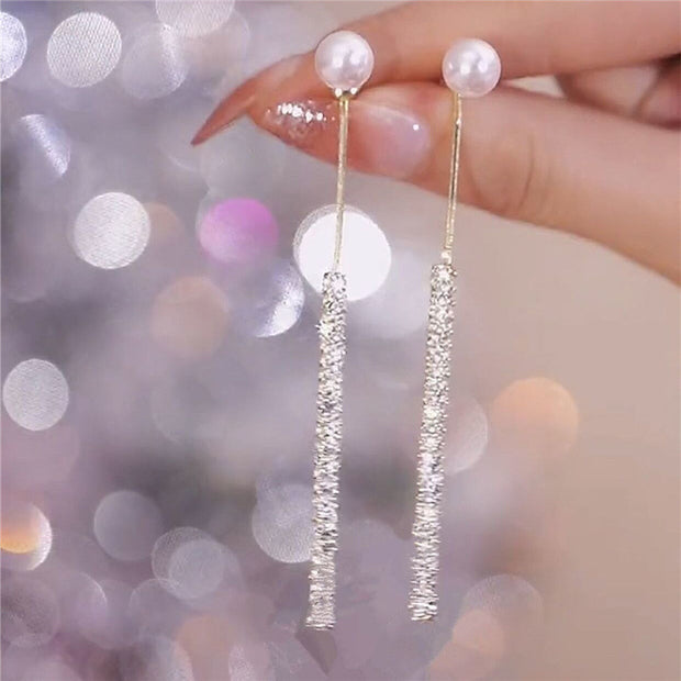 Fine Zirconia Tassel Pearl Stud Earring - Modiniva LLC