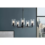 Helen wood Chandelier: Matte Black with Clear Seeded - Modiniva LLC