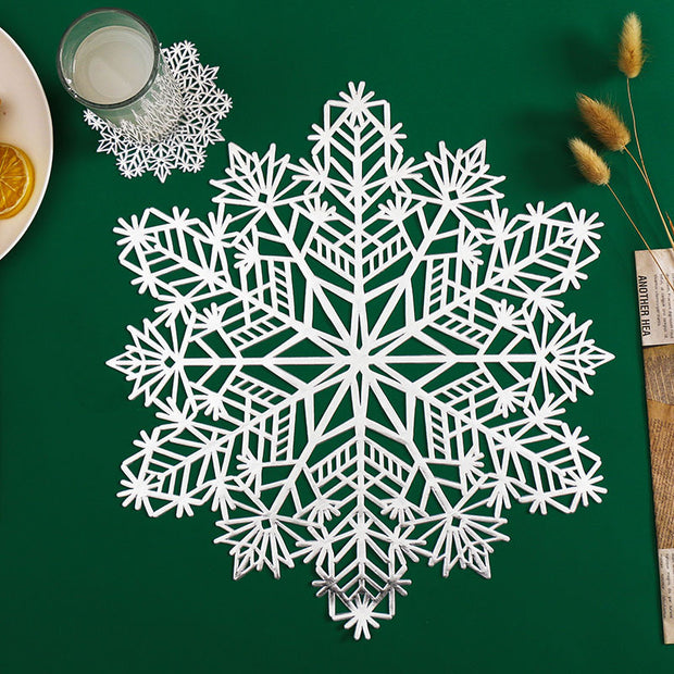 Table Mat Snowflake Bronzing PVC Placemat Hollow Insulation Coaster Pads Table Bowl Home Christmas Decor Heat Resistant - Modiniva LLC