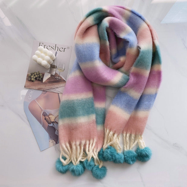 Rainbow Dopamine Mohair Tassel Scarf