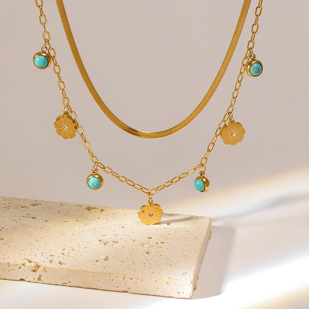 Gold Layered Floral Necklace - Modiniva LLC